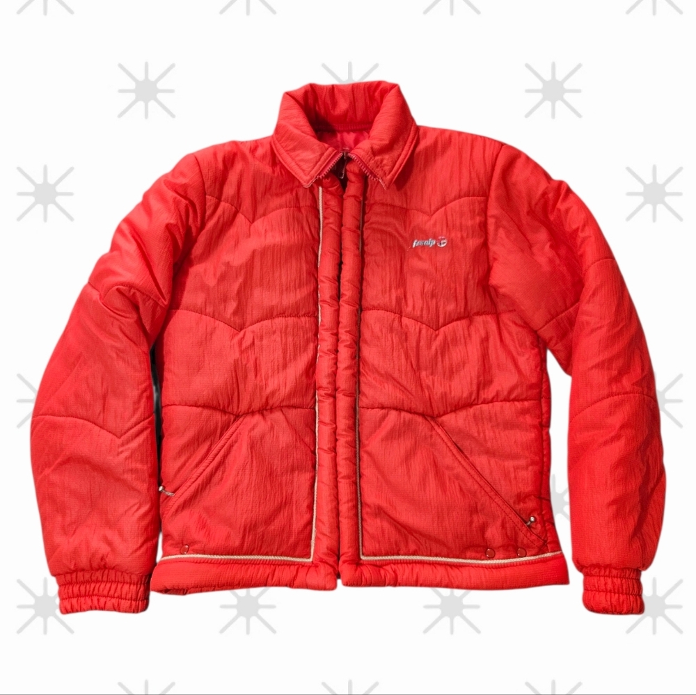 Rare Vintage Fusalp‎ Red Quilted Puffer Ski Jacket Women's Large Made In France